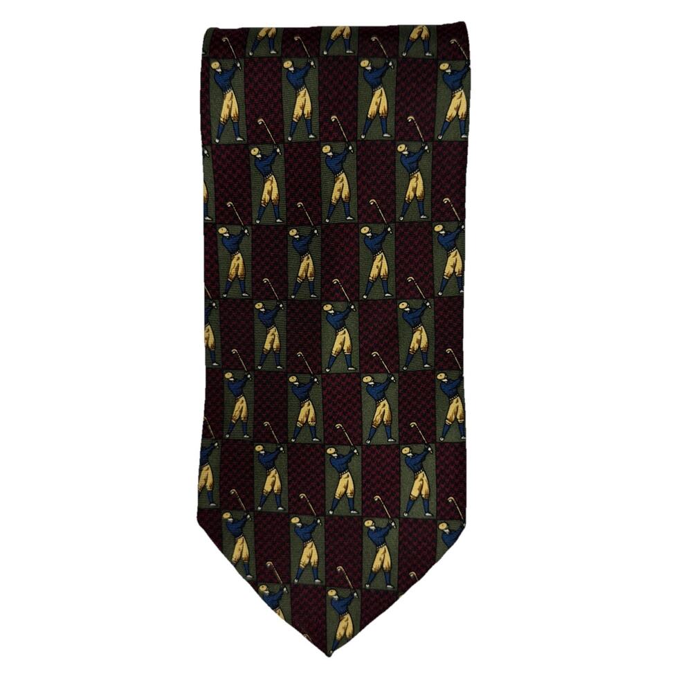 Hathaway Golf Silk Tie Burgundy Classic Vintage Novelty Necktie USA Gift